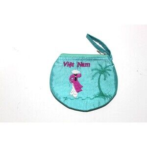 Satin Coin Purse Jewelry Organizer Small Embroidered Viet Nam Woman's  5" x 4"